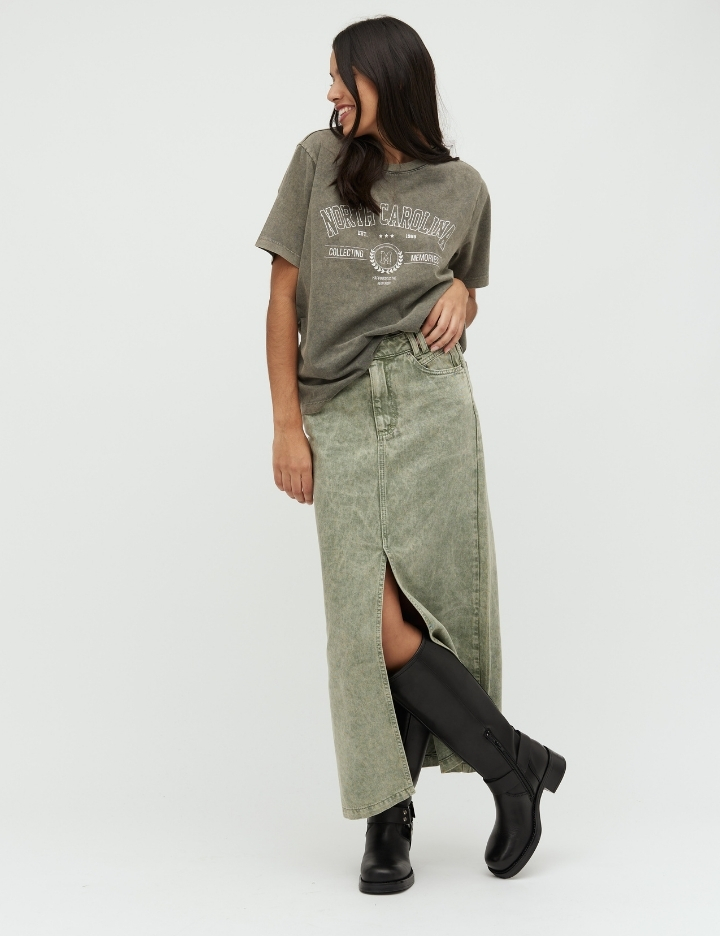 lopa long-m skirt iguana green wash